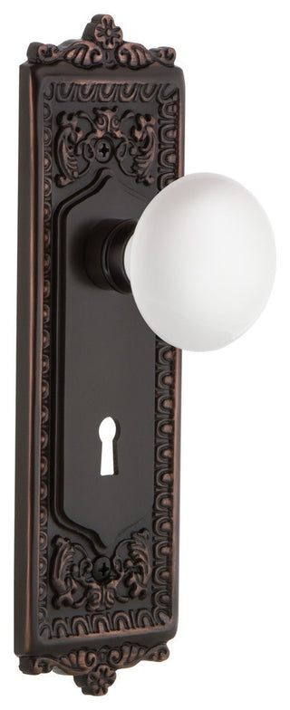 Egg and Dart With Keyhole Double Dummy Porcelain Knob, White