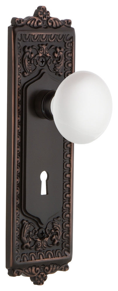 Egg and Dart With Keyhole Double Dummy Porcelain Knob, White