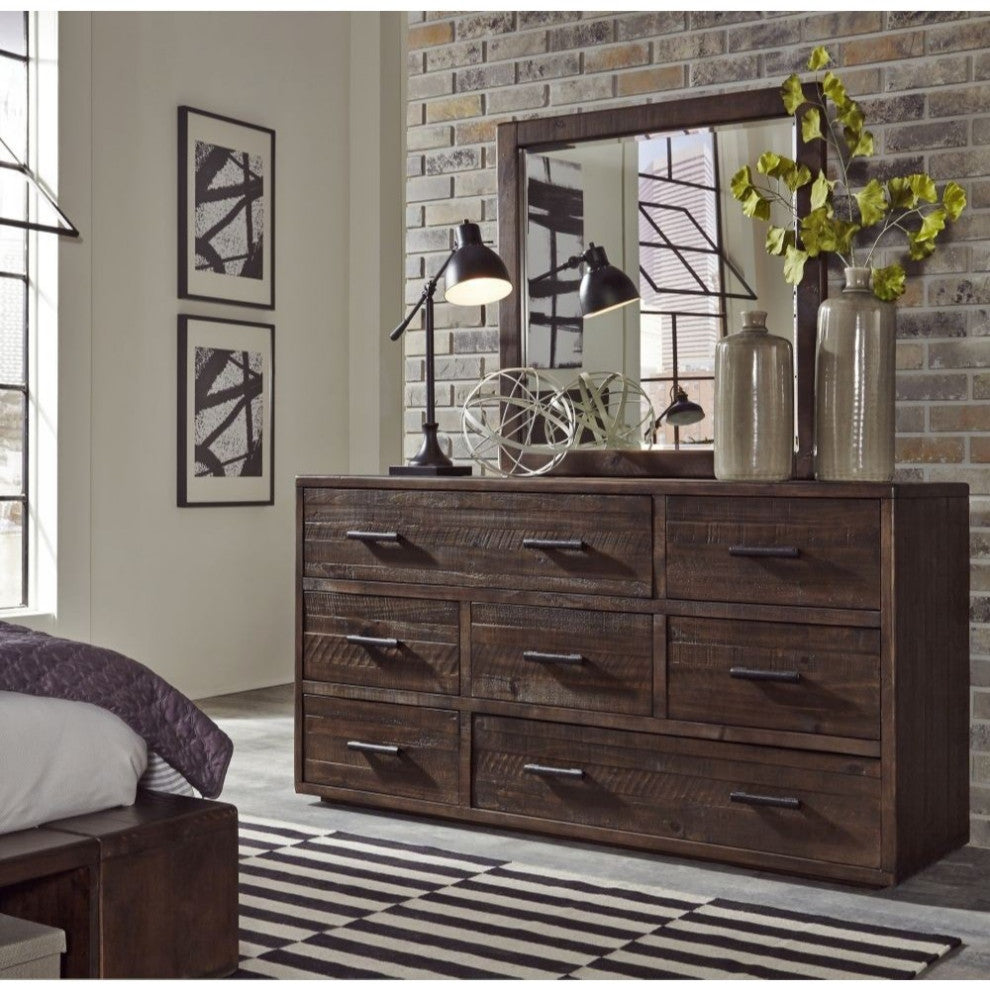 Benzara BM187784 Seven Drawer Wooden Dresser With Metal Pull Handles, Brown
