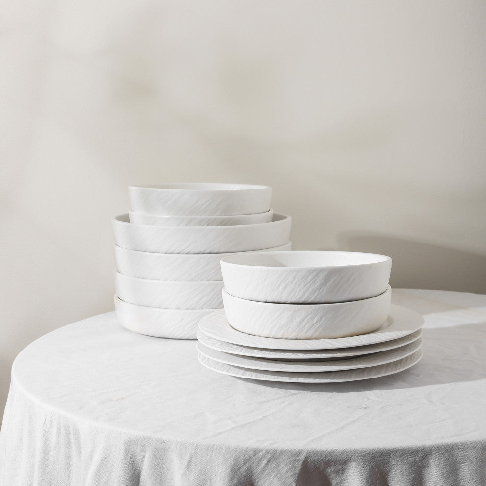 Stone Lain Senso New Bone China 12 Piece Dinnerware Set, White