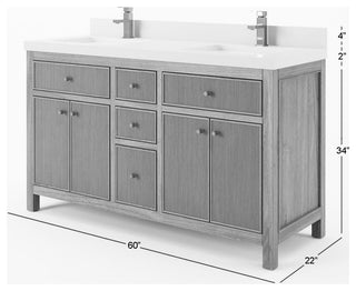 Sonoma Teak 60" Double Vanity, Dark Walnut With 2" White Quartz