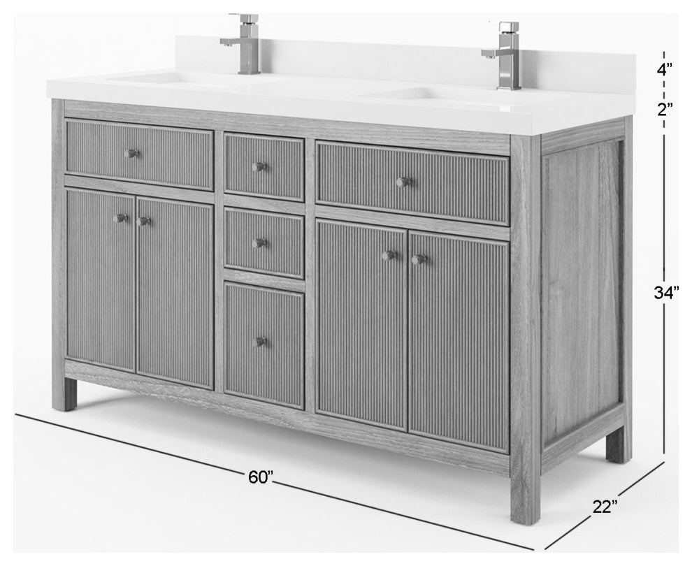 Sonoma Teak 60" Double Vanity, Dark Walnut With 2" White Quartz