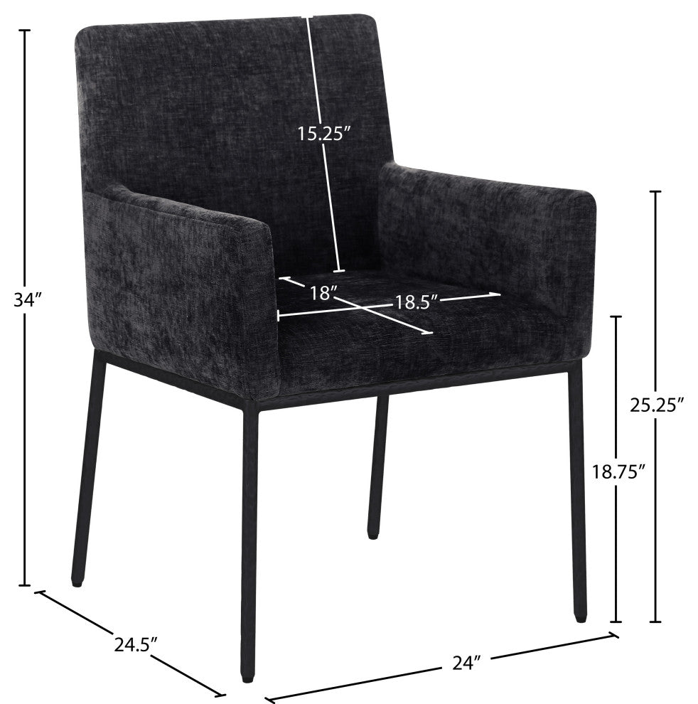 Reeves Upholstered Dining Chair, Black, Chenille , AC,  Matte Black, Set of 2