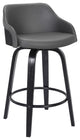 26 Inch Wooden and Leatherette Swivel Barstool, Black and Gray