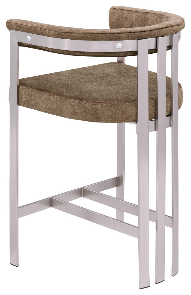 Marcello Upholstered Counter Stool, Brown, Velvet, Brushed Chrome