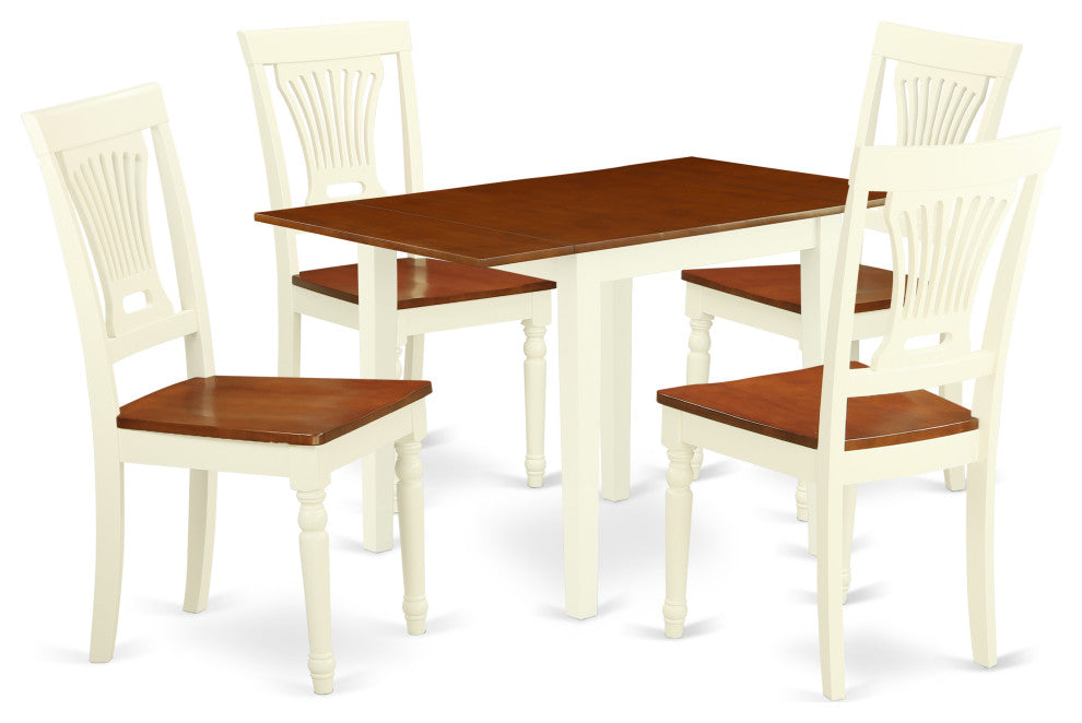 5Pc Dinette Set For Small Spaces, Wood Dining Table, 4 Chair, Buttermilk, Cherry