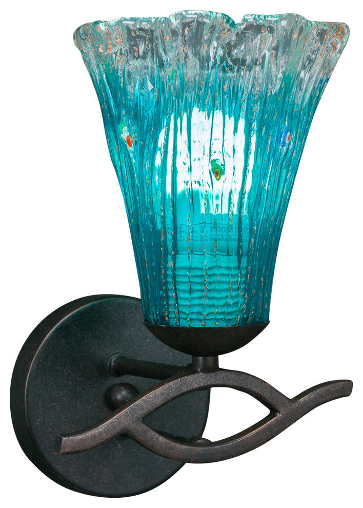 Revo Wall Sconce In Dark Granite, 5.5" Teal Crystal Glass