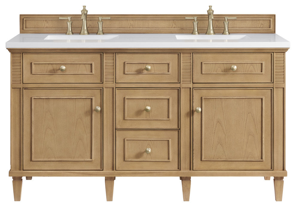Lorelai 60" Double Vanity, Light Natural Oak, 3 CM White Zeus Top