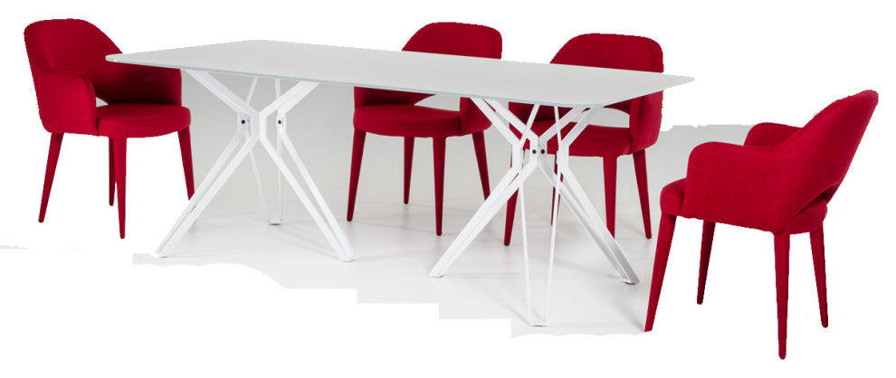 30" White Glass and Metal Dining Table