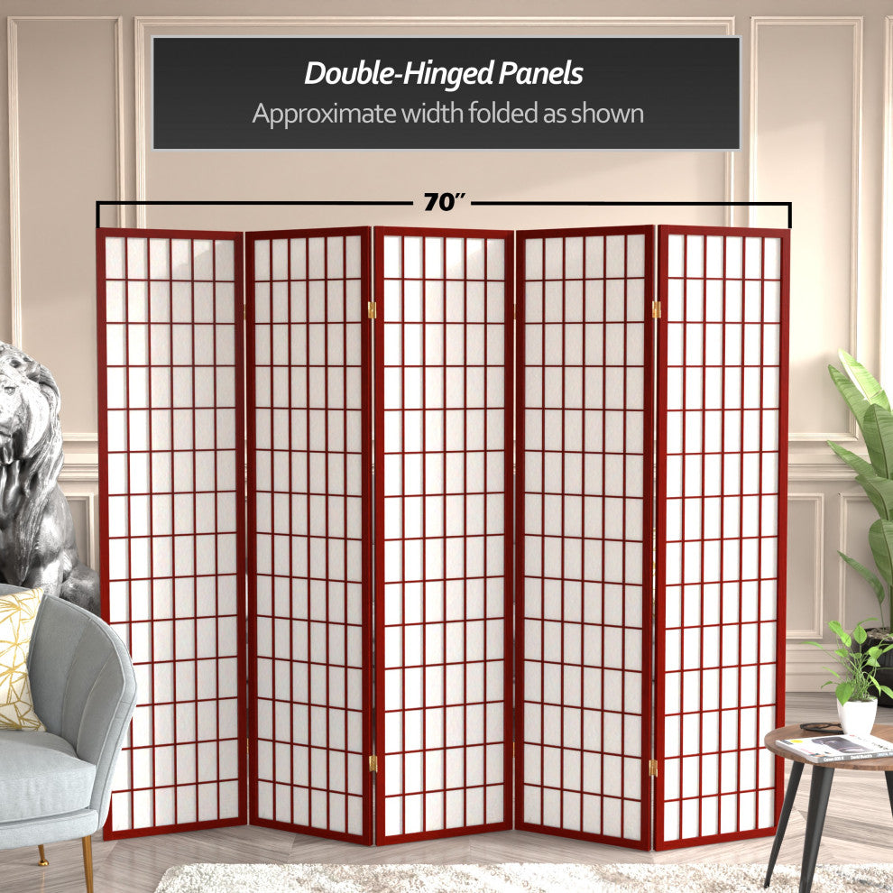 6' Tall Window Pane Shoji Screen, Rosewood, 5 Panels