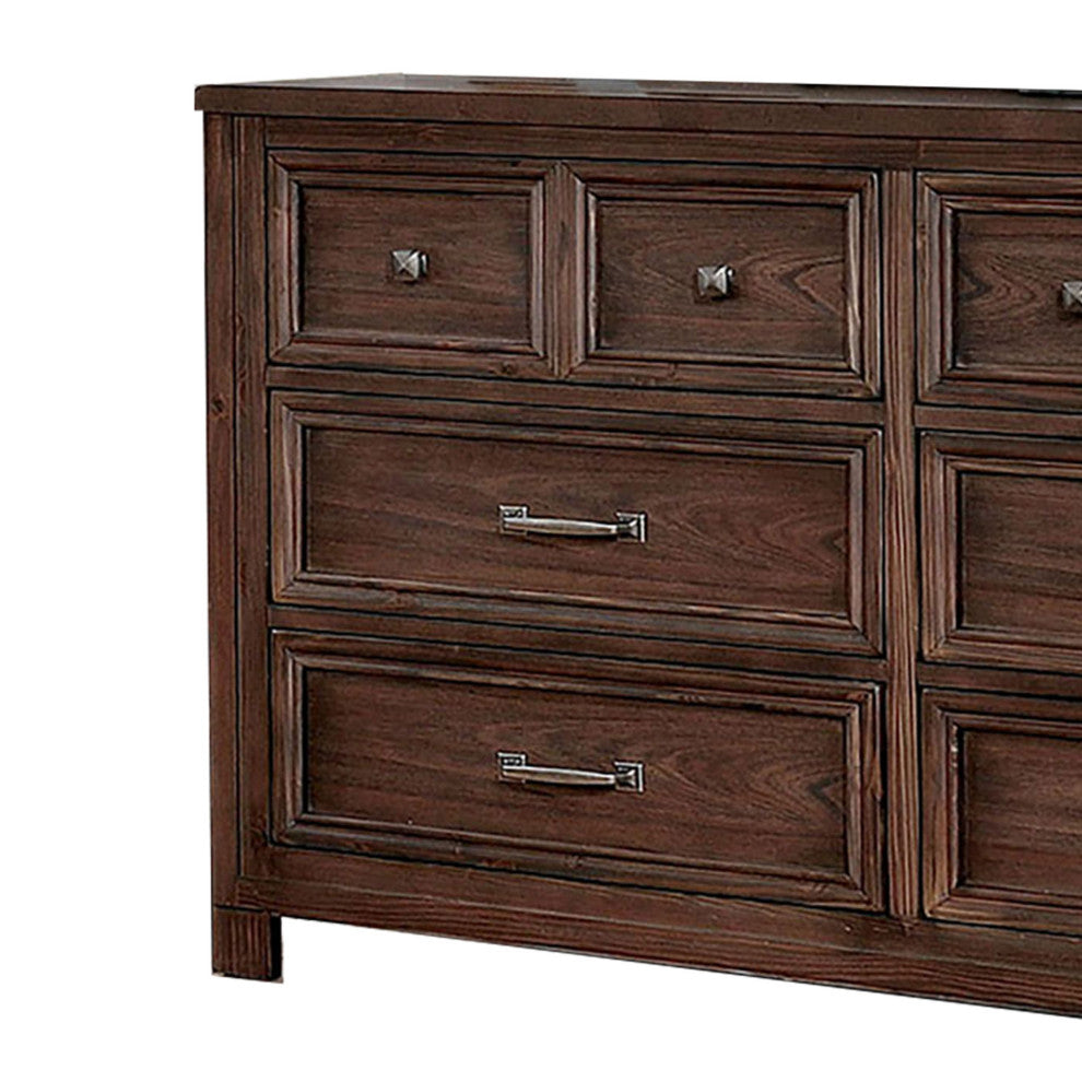 Benzara BM203216 6 Drawer Transitional Wooden Dresser With Molded Trim, Brown