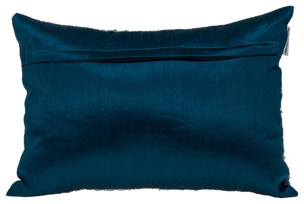 Blue and Aqua Beaded Embroidered Decorative Throw Pillow