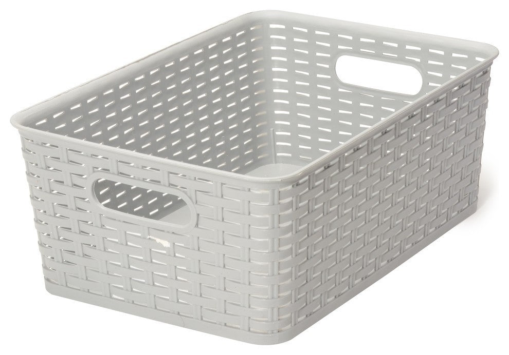 Plastic Rattan Storage Box Basket Organizer, Gray, Medium-Pack of 1
