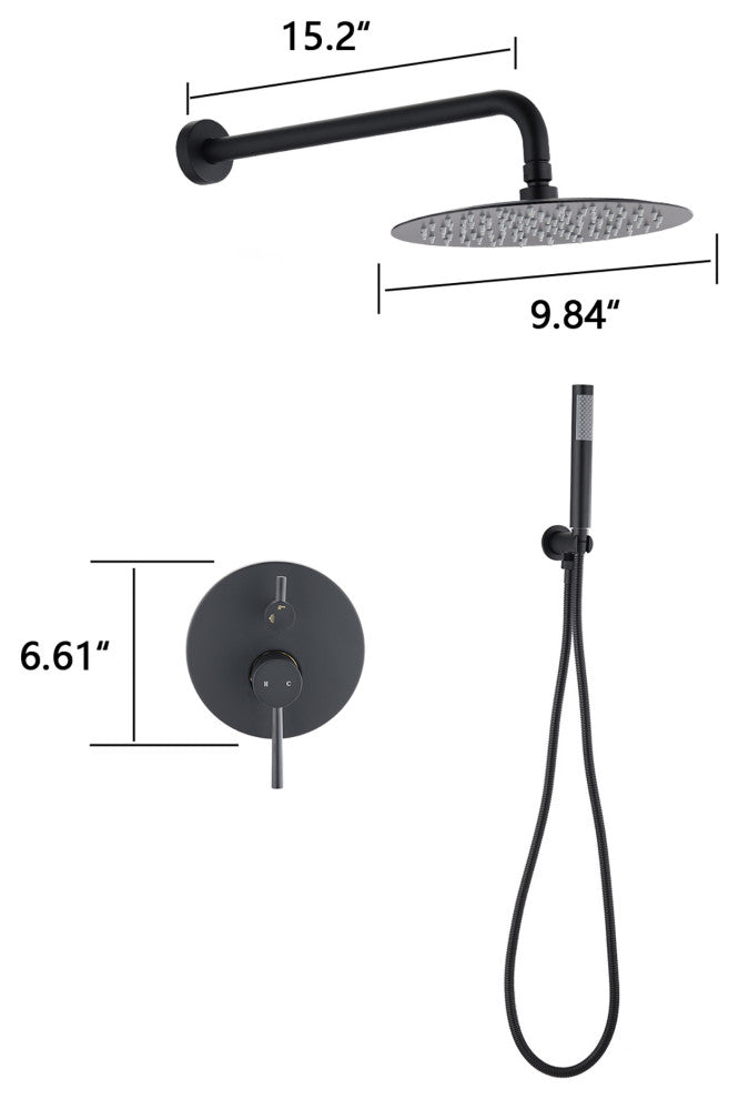 10 inch Wall-Mounted Round Completed Shower System with Handheld Shower, Matt Bl