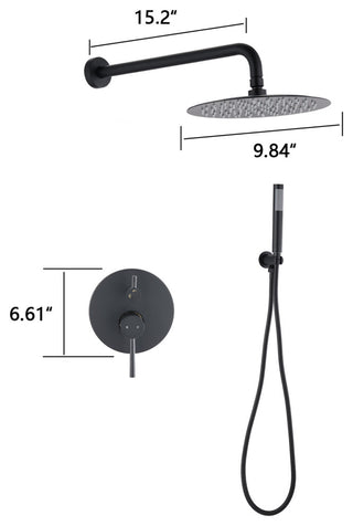 10 inch Wall-Mounted Round Completed Shower System with Handheld Shower, Matt Bl