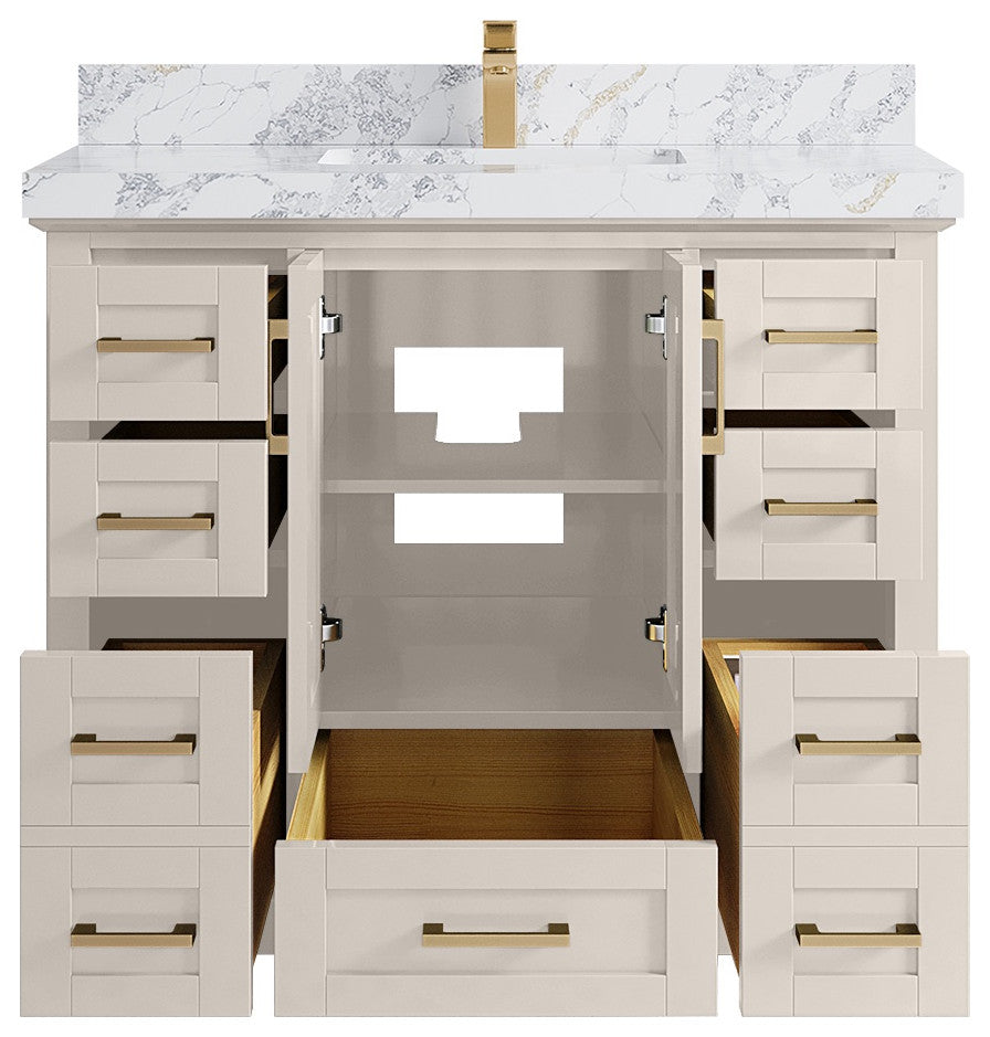 Boston 42" Single Sink Bath Vanity in Fine Grain 2" Calacatta Poanazzo