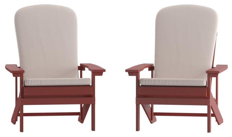 Charlestown Set of 2 Adirondack Chairs with Cushions, Red/Cream