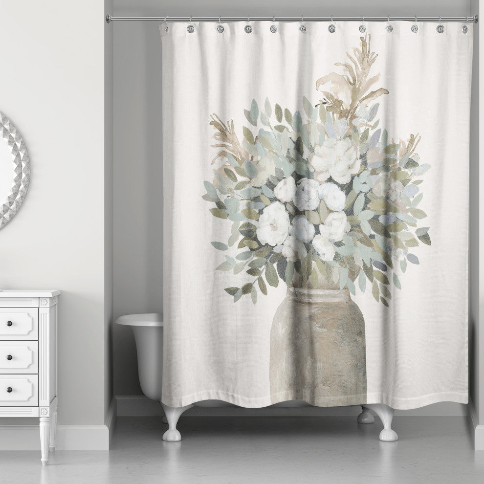 Modern Transitional Flowers 71"x74" Shower Curtain