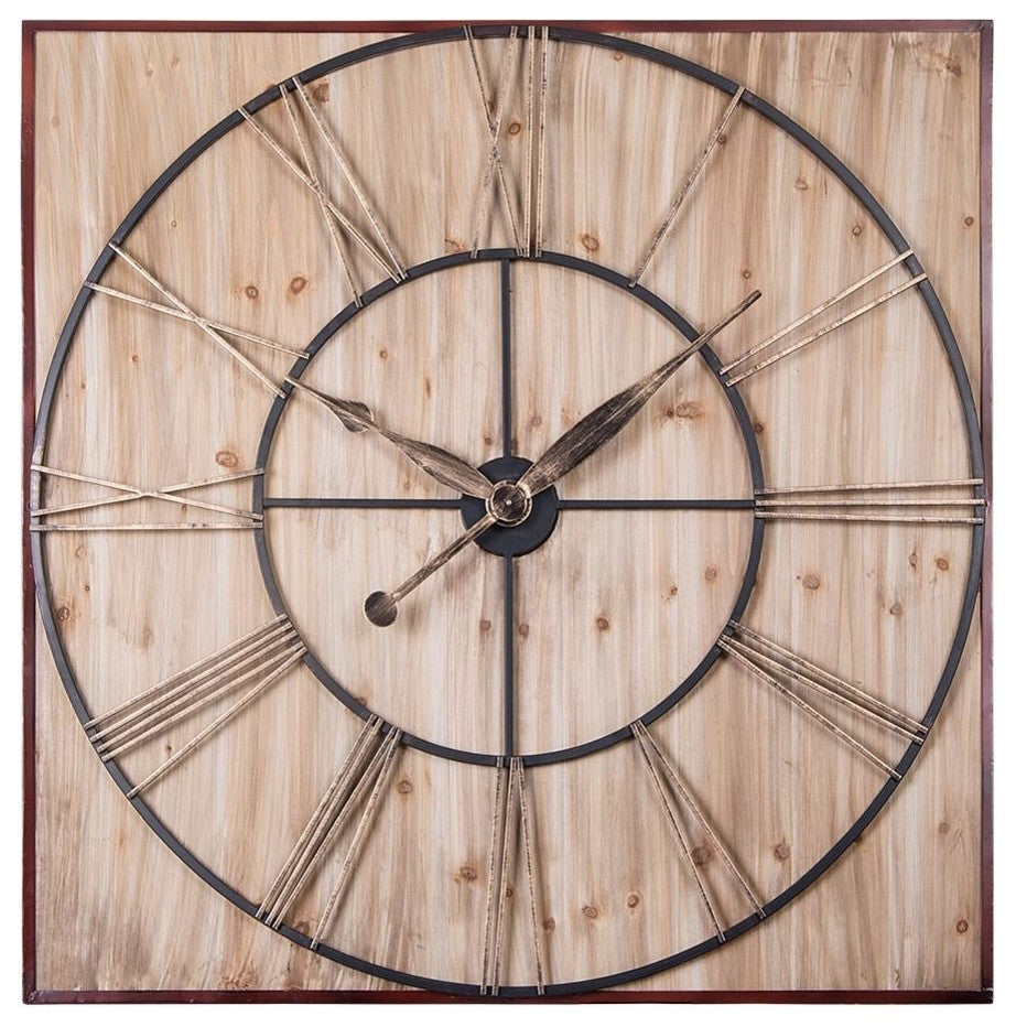 Utopia Alley Oversized Roman Square Wall Clock, 47", Wood Finish