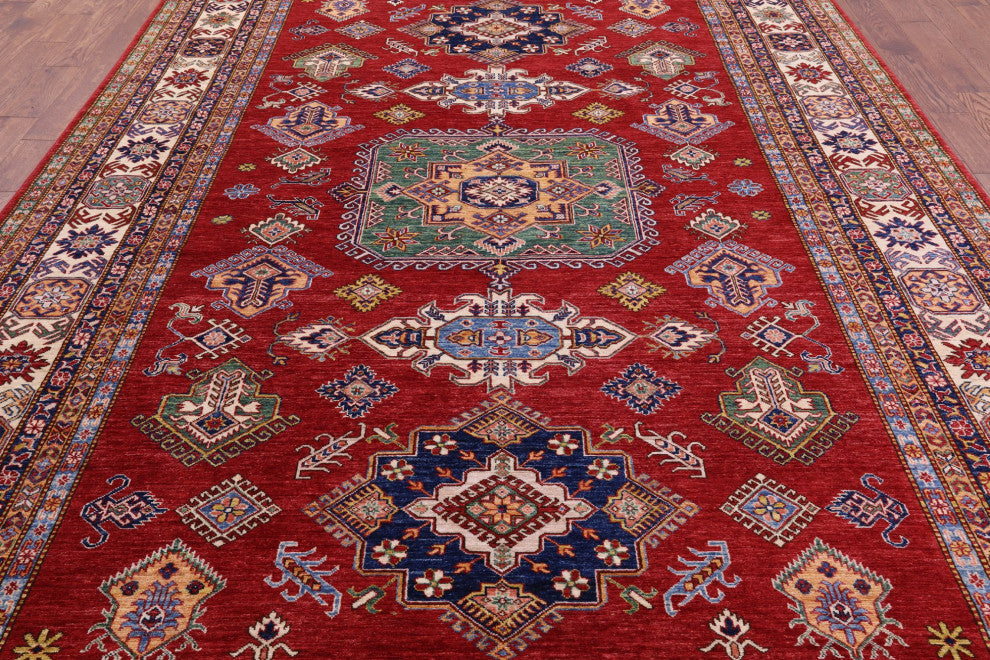 8' 10" X 12' 7" Super Kazak Geometric Handmade Wool Rug Q9523