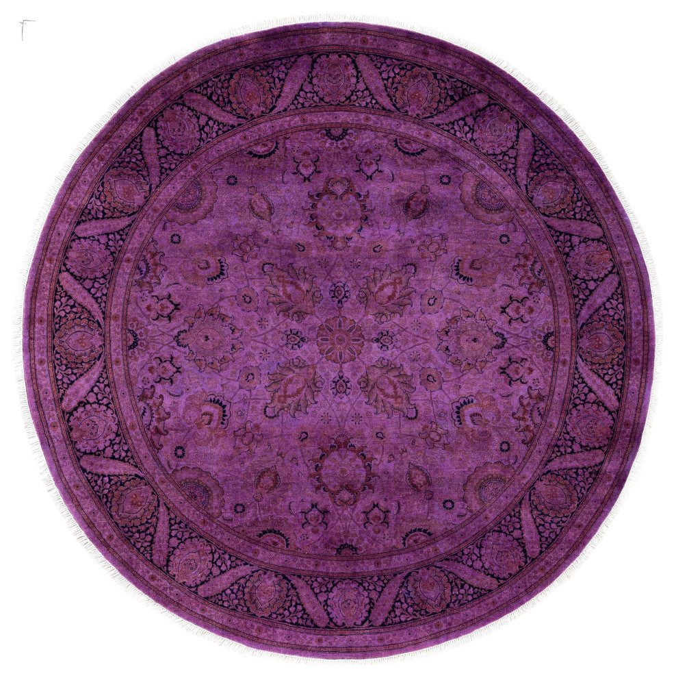 Overdyed One-of-a-Kind Hand-Knotted Area Rug Purple, 7' 1" x 7' 1"