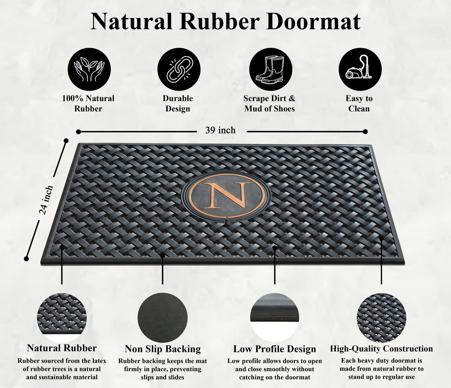 A1HC 100% Rubber Monogrammed Heavy Duty Durable Doormat 24"x39"�, N