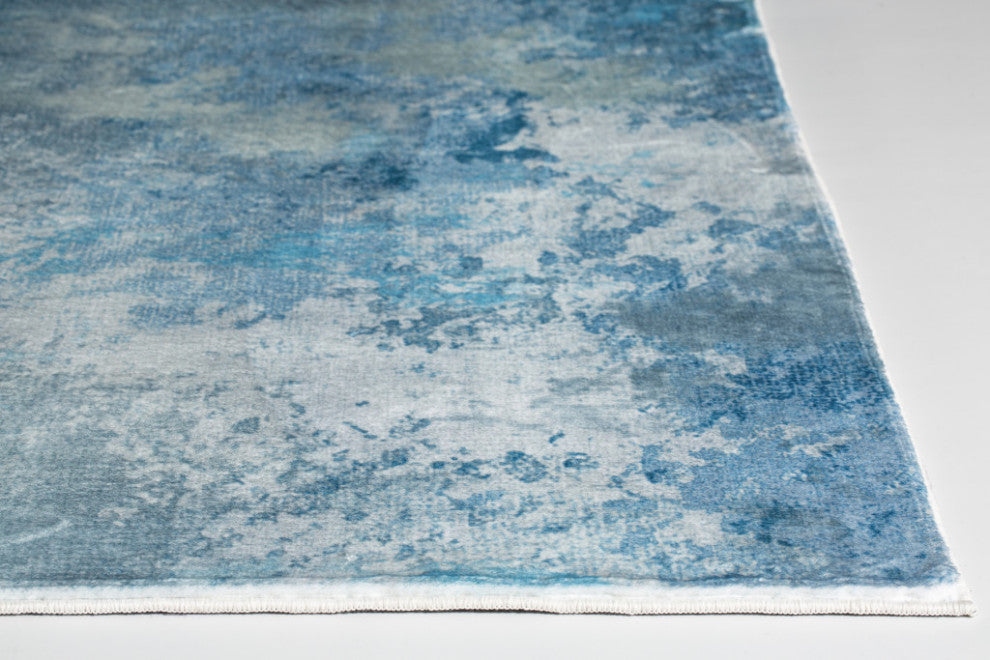 2"x7" Blue White Abstract Sky Runner Rug