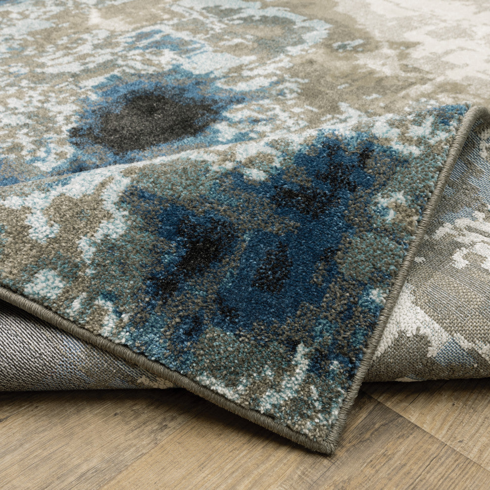 Vander Glass Blue/Beige Power-Loomed Area Rug, 2'3"x7'6"