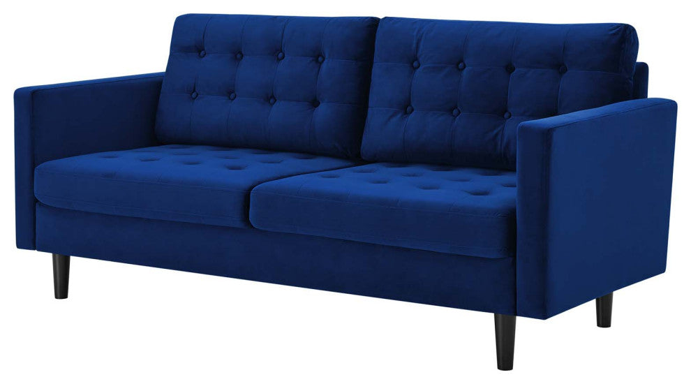 Tufted Sofa, Velvet, Blue Navy, Modern, Living Lounge Hotel Lobby Hospitality
