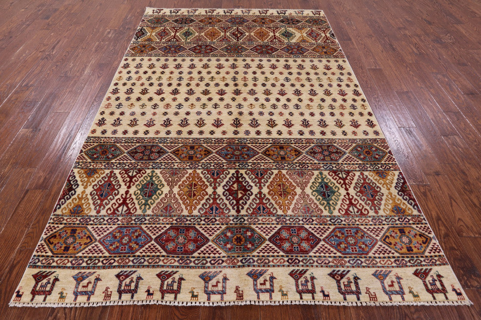 6' 5" X 10' 0" Persian Tribal Gabbeh Hand Knotted Wool Rug Q10737