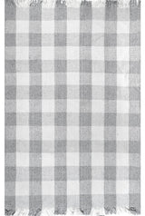 Nuloom Hand Woven Ellis Farmhouse Plaid Fringe Striped Area Rug, Grey 6'x9'