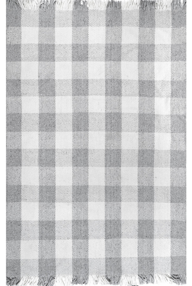 Nuloom Hand Woven Ellis Farmhouse Plaid Fringe Striped Area Rug, Grey 6'x9'