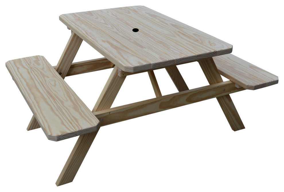 Pressure Treated Pine Picnic Table with Attached Benches, Unfinished, 5 Foot, With Umbrella Hole
