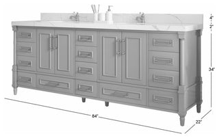 Aberdeen 84" Double Sink Bath Vanity, Alabaster 2" Venatino Quartz