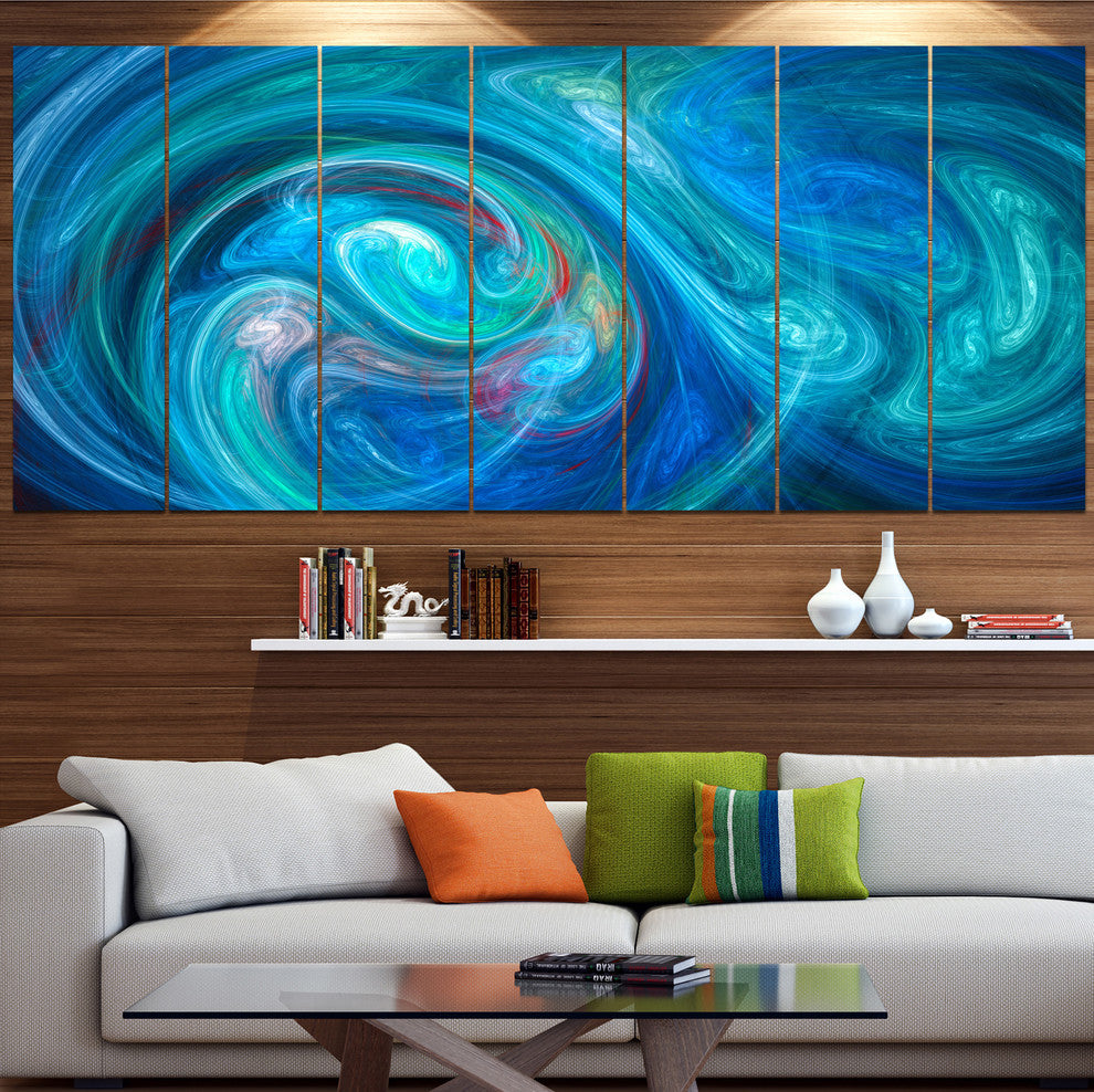 Dark Blue Fractal Abstract Texture, Abstract Canvas Wall Art, 83"x32", 7 Panels
