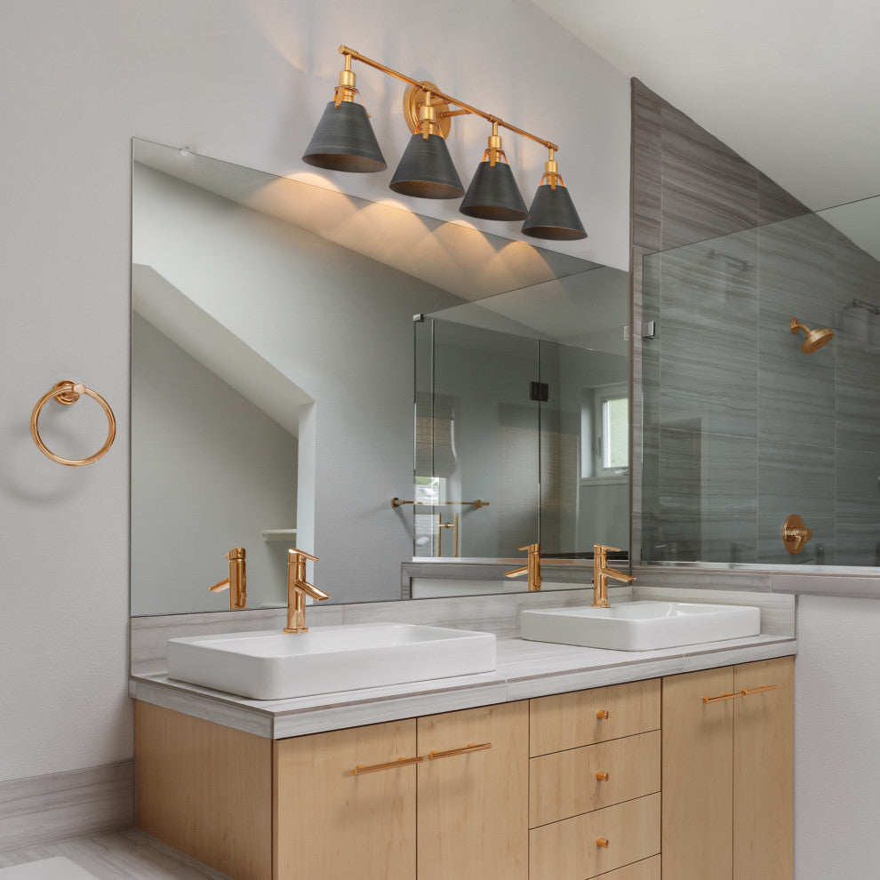 LNC Modern 4-Light Bathroom Vanity Light, Antique Brushed Gold/Gray