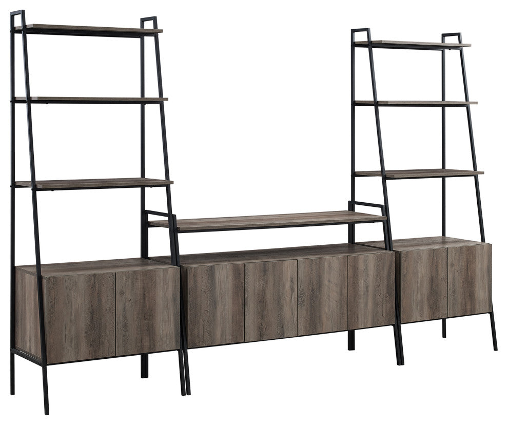 3-Piece Ladder Storage Entertainment Wall - Grey Wash