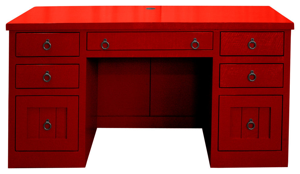 Rustic Executive Home Office Desk, Persimmon Red