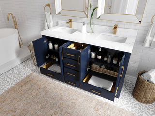 Willow Collections Malibu Vanity, Navy Blue, Calacatta Quartz, 60" Double