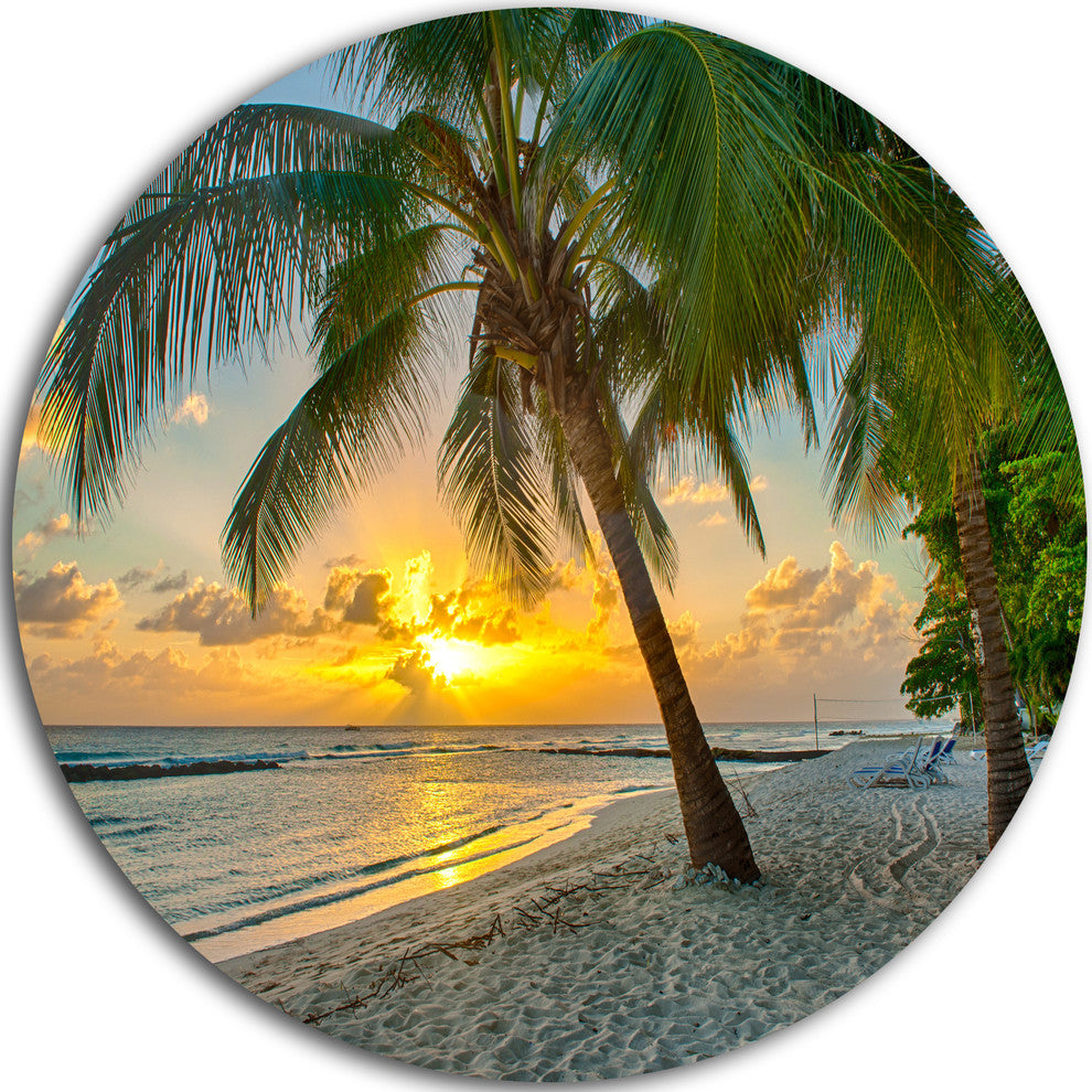 Beach In Caribbean Island Of Barbados, Seascape Disc Metal Artwork, 11"