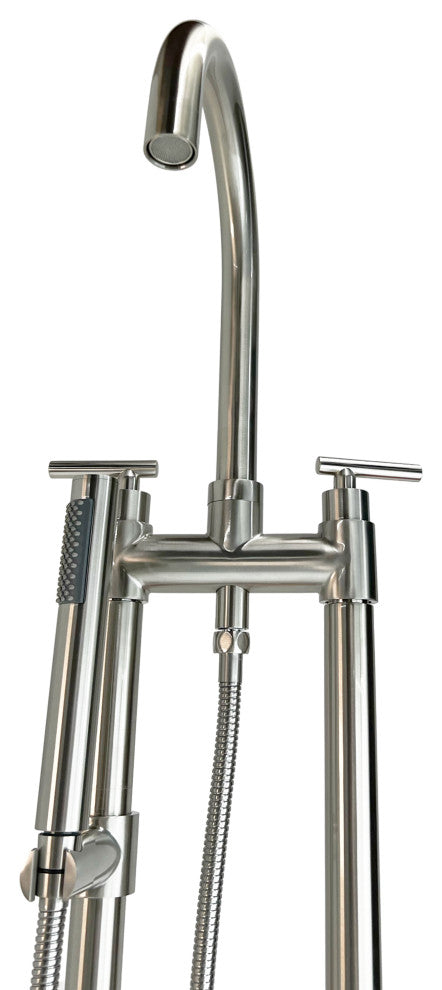 CastelloUSA Saturn Double Handle Clawfoot Tub Filler Faucet, Brushed Nickel, Standard Handle