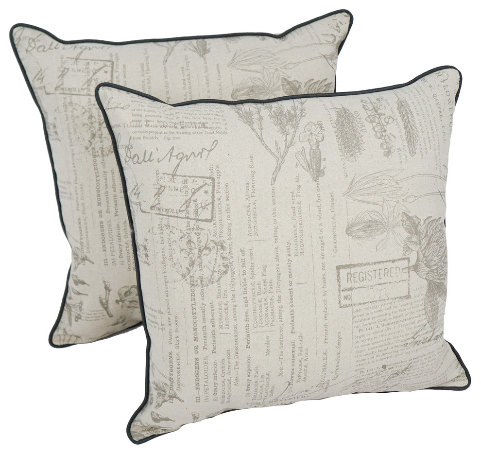 18" Corded Throw Pillows With Inserts, Set of 2-Journal Botanica