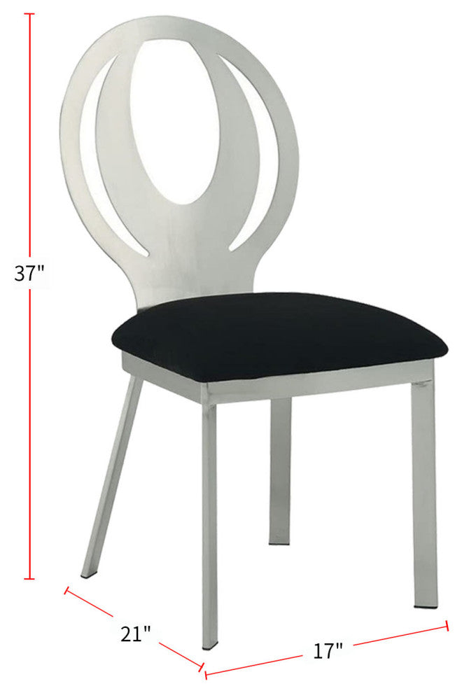 Set of 2 Microfiber and Metal Side Chairs, Silver and Black Finish