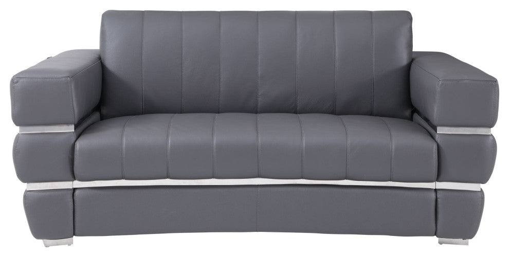 Ferrara Genuine Italian Leather Modern Loveseat Dark Gray