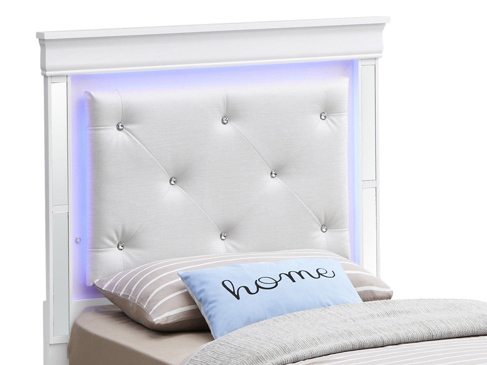 Verona LED Panel Bedframe, White, Twin