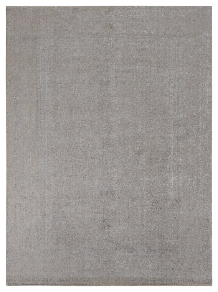 Taupe, Fine Jacquard Loomed Weave Wool and Silk Persian Design Rug, 8'9"x12'1"