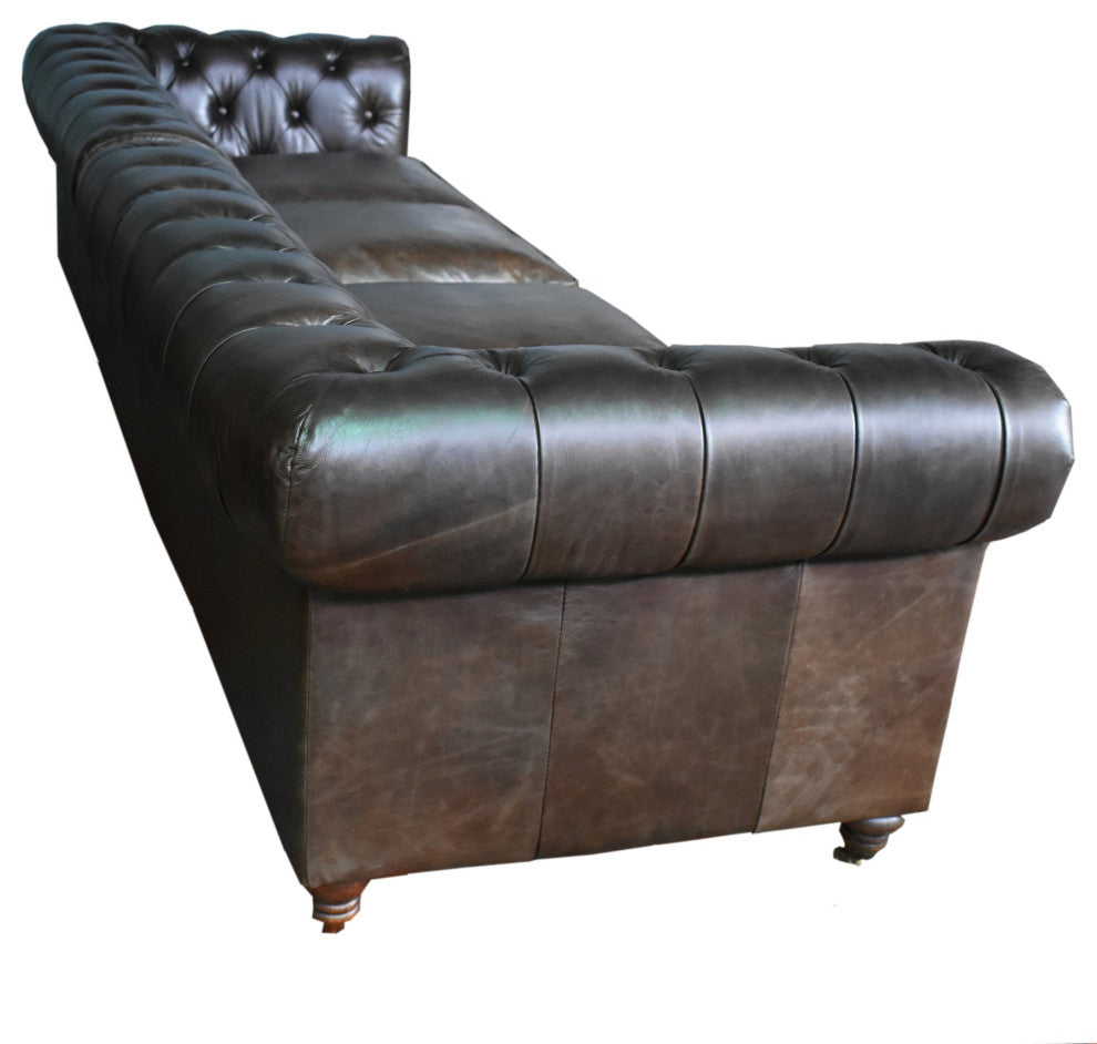 Crafters and Weavers Century Chesterfield Sofa - Bark Brown Leather - 118", Dark