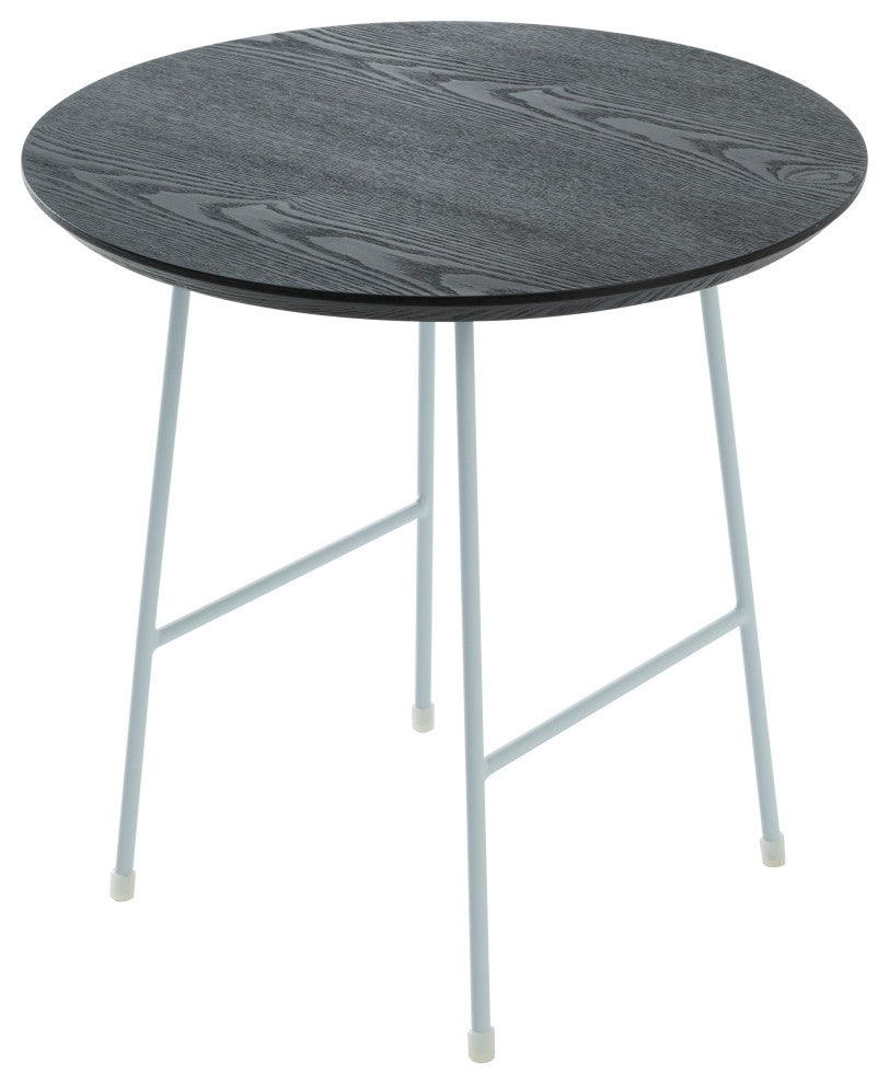 LeisureMod Rossmore Modern Round Side Table With White Steel Frame, Black