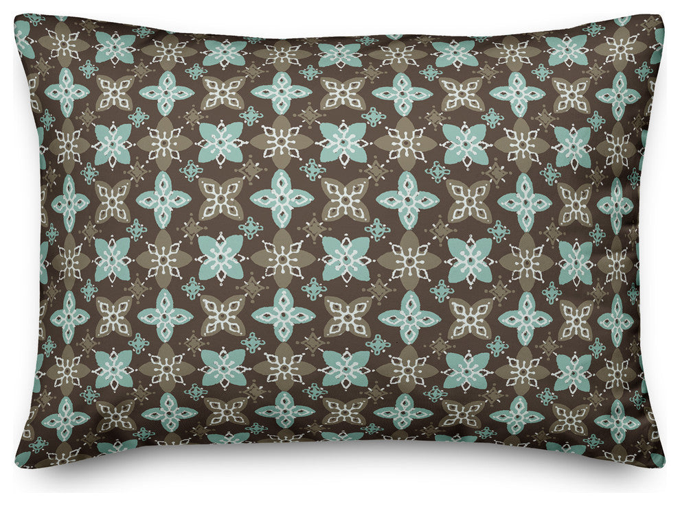 Folk Floral Pattern in Blue and Brown Throw Pillow