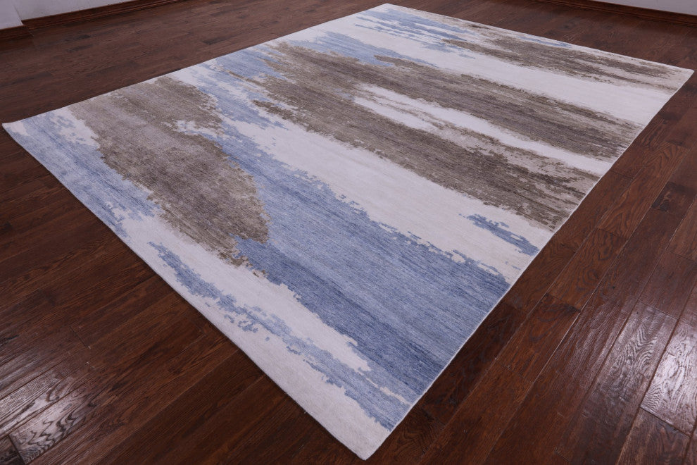Modern Abstract Silk Hand Knotted Rug 9' 1" X 11' 11" Q5885